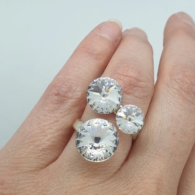 For You Strieborný prsteň so Swarovski kryštálmi Rivoli trio Crystal číry 13587