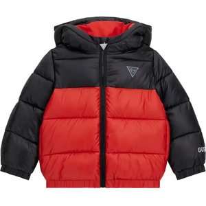 GUESS Двуцветно зимно яке за мини момче в черно и червено с гумено лого Guess
