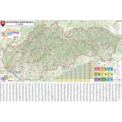 Excart Maps Slovensko - nástěnná automapa 135 x 90 cm Varianta: bez rámu v tubusu, Provedení: papírová mapa