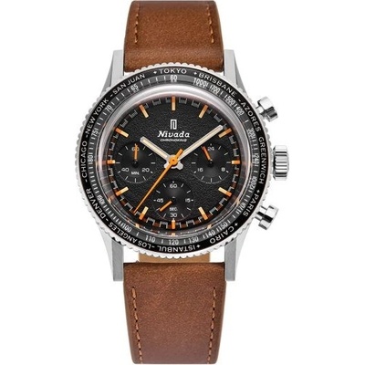 Nivada Grenchen Chronoking Meca Inter. Bezel Brown Leather