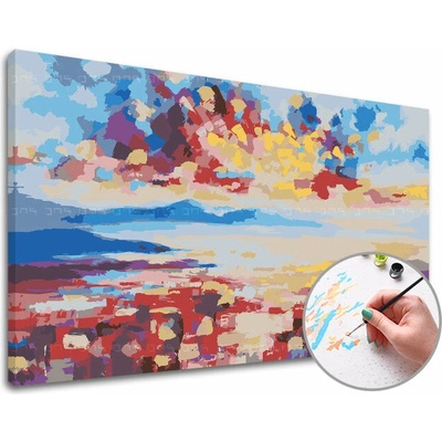 Maľovanie podľa čísel WEST SLNKA NAD HORAMI | stredná náročnosť - 70x40 cm - natiahnuté plátno na ráme