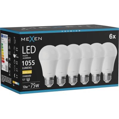 Mexen Nova 6x LED крушка E27, A60, 10W, Топла - 3000K, 1055 lm - L100-E27-1030-01x06 (L100-E27-1030-01x06)