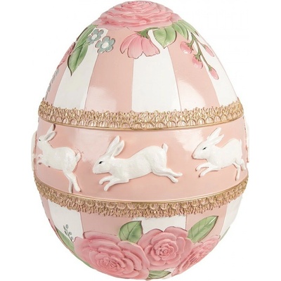 Clayre & Eef Veľká ružová dekorácia vajíčko s kvetmi a králikmi Ø 38*46 cm
