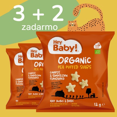 Hey Baby Hráškové chrumky s mrkvou a kukuricou, BIO 12 g