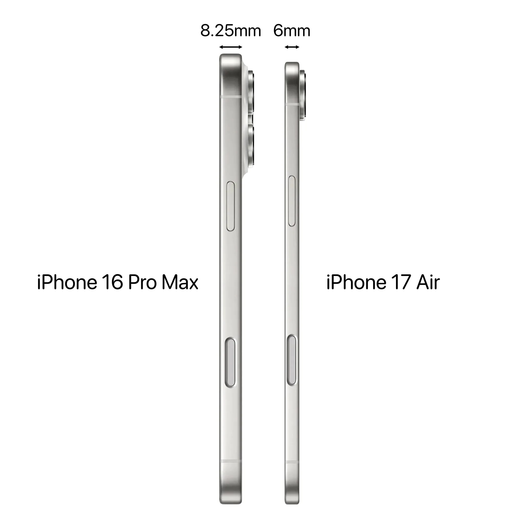 Koncept srovnání tloušťky iPhone 16 Pro Max vs. iPhone Air