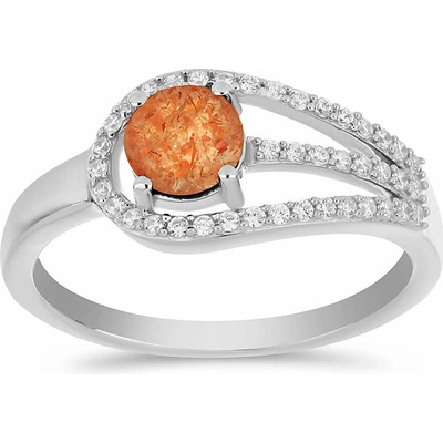 Nefertitis Prsten stříbrný se slunečním kamenem a zirkony 036636 SUS