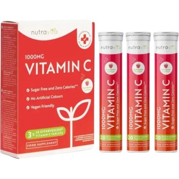 Nutravita Vitamin C 1000 mg Effervescent Tablets [3 x 20 разтворими таблетки] Малина