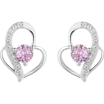 DELIS Сребърни обеци, jw841, дизайн на сърце с розов цирконий, с родиево покритие (jw841)