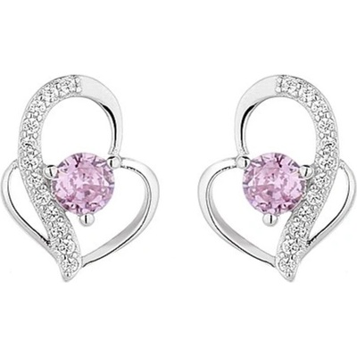 DELIS Сребърни обеци, jw841, дизайн на сърце с розов цирконий, с родиево покритие (jw841)