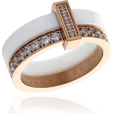 BM Jewellery Dámský keramický prsten se zirkony rose gold S430180