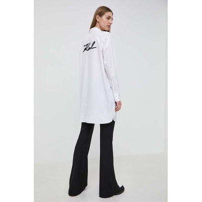 KARL LAGERFELD Памучна риза Karl Lagerfeld дамска в бяло със стандартна кройка с класическа яка (241W1604)
