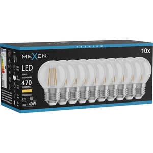 Mexen Vintis 10x LED филамент крушка E27, G45, 4W, Топло - 2700K, 470 lm, прозрачно (L156-E27-0427-00x10)