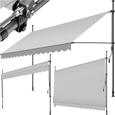 Tectake Upínací markýza s ruční klikou, výškově nastavitelná 400 x 180 cm, světle šedá