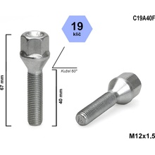 Kolový šroub M12x1,5x40 kuželový, klíč 19, C19A40F, výška 67 mm