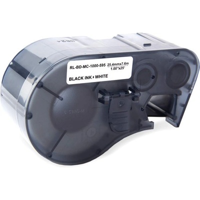 Compatible Brady MC-1000-595-WT-BK, самозалепващ се винил, 25.40 mm x 7.62 m, черен печат / бял фон, съвместима лента (RL-BD-MC-1000-595-BK/WT)