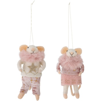 Bloomingville Peo коледни украшения, мишки, розови, 2 бр (82061880)