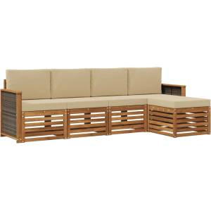 vidaXL Комплект дивани за открито 5 бр. Натурален и Бежов (3384229)