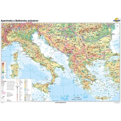 Cartographia Apeninský a Balkánsky polostrov (140x100 cm – 1:1225000), nástenná, fóliovaná, lištovaná