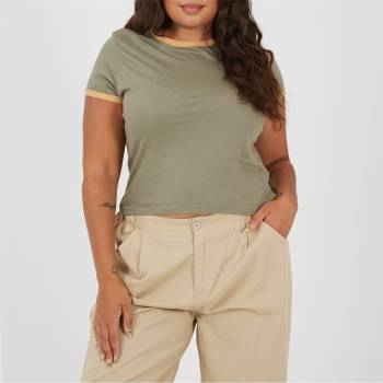 Brave Soul BS Plus Size Short Sleeve T-shit with Contrast Neck and Sleeve Rib - Khaki/Camel