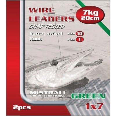 Mistrall ocelové lanko pro lov dravců 1 x 7 Green 30cm 7kg 2ks