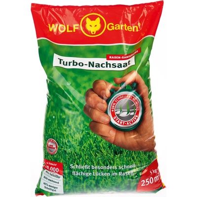 WOLF-Garten WOLF-Garten turbo reseeding for lawn renovation LR250 (for 250 m2, high density with approx. 70, 000 shoots/m2, suitable for all lawn types, with WOLF-Garten germination guarantee, in a 5kg foil bag) 3826050