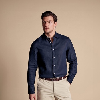 Charles Tyrwhitt Pure Linen Shirt - Navy - Extra Slim fit | M Лека ленена риза Ленени