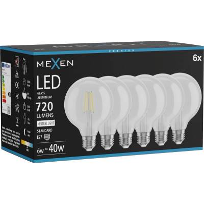 Mexen Vintis 6x LED Лампа на нажежаема жичка E27, G95, 6W, Неутрална - 4000K, 720 lm, (L157-E27-0640-00x06)