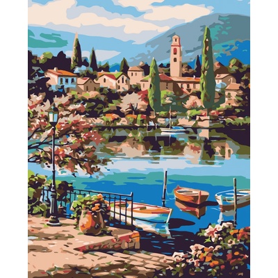 zuty Malování podle čísel Veslice na horském jezeře 80 x 100 cm bez rámu a bez vypnutí plátna