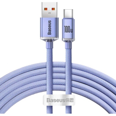 Кабел Baseus Crystal Shine Series (CAJY000505), от USB A(м) към USB C(м), 2m, 100W, лилав (CAJY000505)