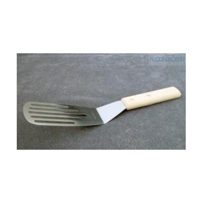 obracečka s otvory 28cm nerez rukojeť dřev.