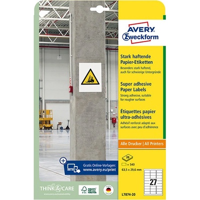 Avery Zweckform L7874-20 bílé 63.5mm x 29.6mm