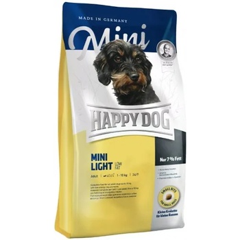 Happy Dog Mini Light Low Fat - храна за кучета от мини породи, L-карнитин, пилешко, сьомга, морска риба, агнешко, царевица, ориз, за регулация на теглото, 4 кг, Германия - 60206