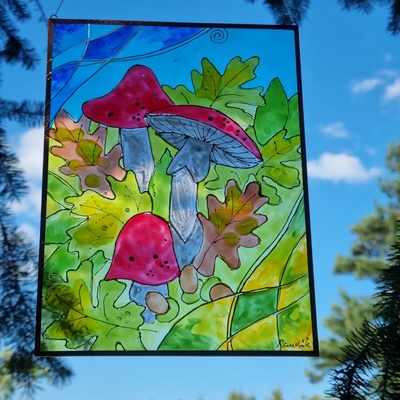 V.Randák Ručně malovaný obraz na skle – Muchomůrka červená | V. Randák – Hledejceny.cz