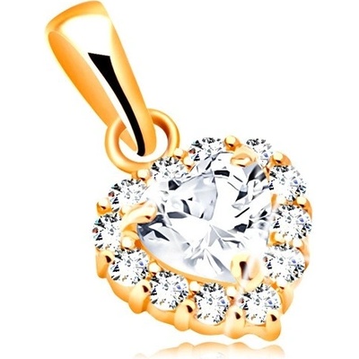 Šperky Eshop Přívěsek ze žlutého zlata čirý srdíčkový zirkon lemovaný kulatými zirkonky S1GG208.02