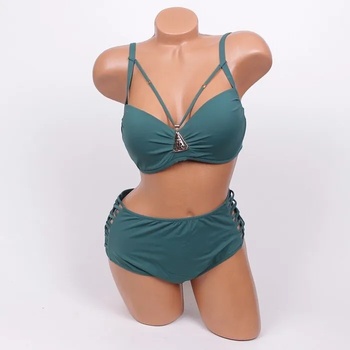 Image 1 of Бански в маслено зелено с висока талия чашка c