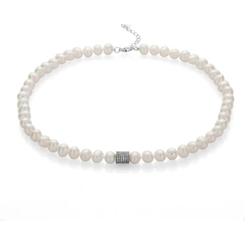 Image 1 of Swan Колие със сладководни бели перли 8-9мм и цирконий RB027NW Swan