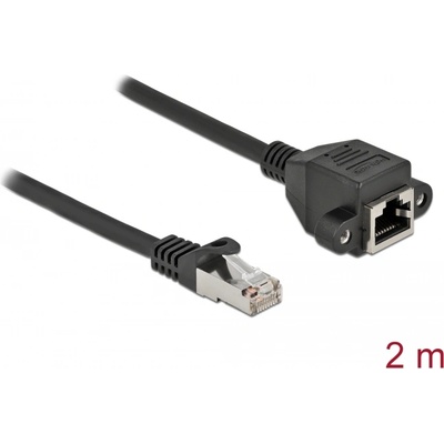 Delock Удължителен мрежов кабел S/FTP RJ45 мъжки - RJ45 женски Cat. 6A, дължина 2 m, черен