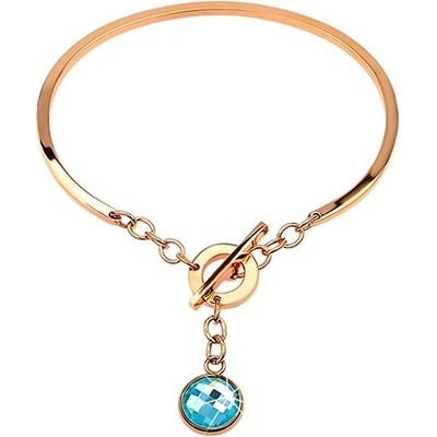 Šperky eshop oceľový náramok medenej farby neúplný ovál s visiacim modrým zirkónom AA35.16