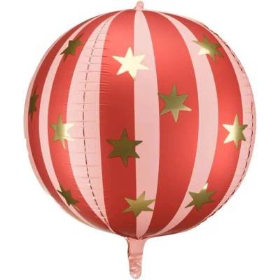 Party Deco Фолиев балон сфера с звезди - Червен (fb243-007)