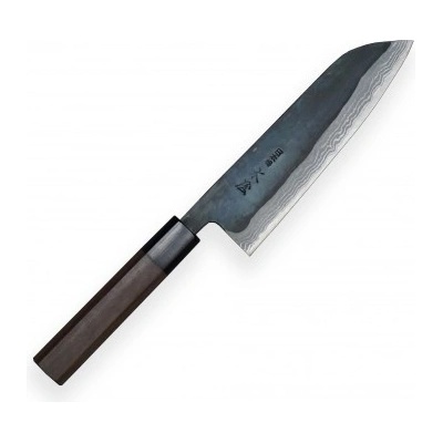 KIYA nôž kamagata Santoku Suminagashi Kurouchi Damascus 11 layers 170 mm