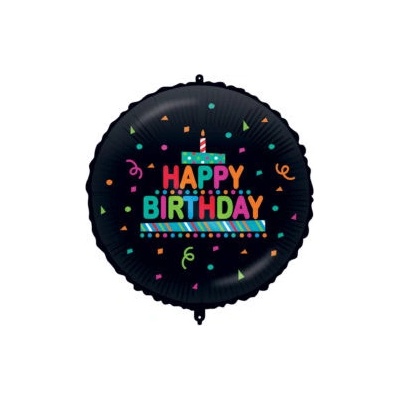 Procos Fóliový balón Kruh Konfety Happy Birthday čierny 46 cm