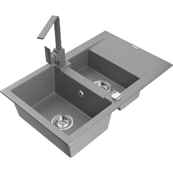 Mexen Gaspar гранитна мивка с 1, 5 камери с отцедник и кухненски смесител Rita, сив - 6507-71-670300-71 (6507-71-670300-71)