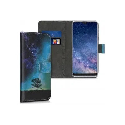 kwmobile Флип калъф с дизайн дърво за Samsung Galaxy A10e - син