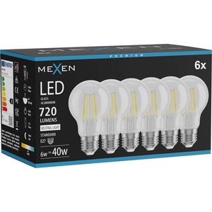 Mexen Vintis 6x LED филаментна крушка E27, A60, 6W, Неутрална - 4000K, 720 lm, прозрачна (L150-E27-0640-00x06)