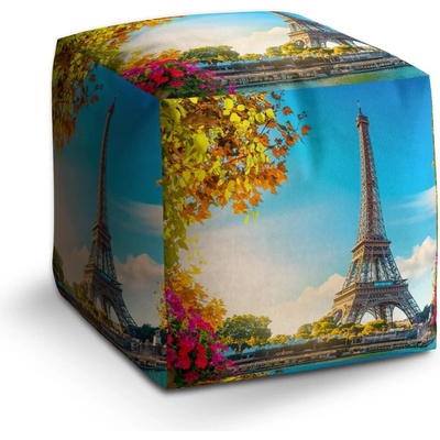 Sablio Taburet Cube Paříž Eifellova věž Flowers: 40x40x40 cm