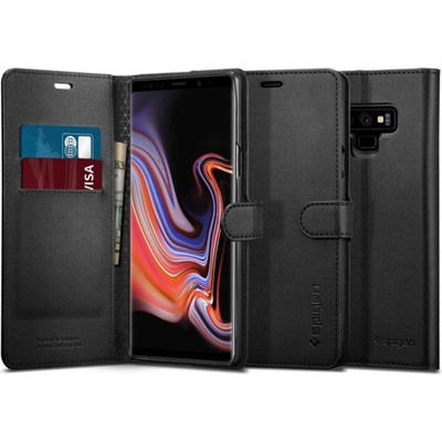 Spigen Wallet S Case - кожен калъф, тип портфейл и поставка за Samsung Galaxy Note 9 (черен)