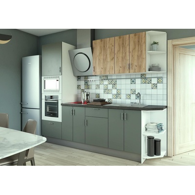 Кухненски комплект Лукс 10 МДФ супер мат маслина и ПДЧ дъб крафт златен