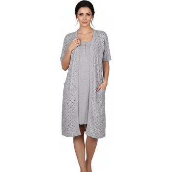 Комплект от нощница и халат в сиво с точки
