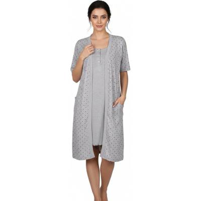 Комплект от нощница и халат в сиво с точки