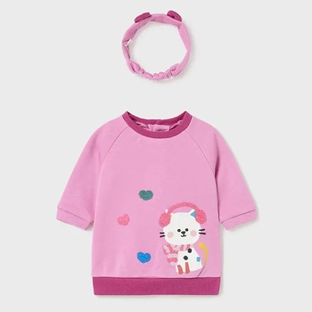 Mayoral Памучна рокля и летна за глава в розово с коте за новородено момиче Майорал